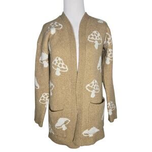 Whimsical Mushroom Sweater Women Longline Goblin Forest Earthy Tan Juniors XS
